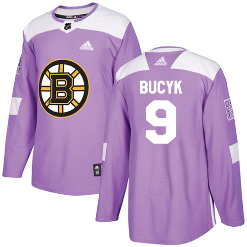 Adidas Bruins #9 Johnny Bucyk Purple Authentic Fights Cancer Stitched NHL Jersey